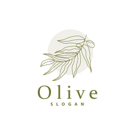 Olive Oil Logo, Olive Leaf Plant Herbal Garden Vector, Simple Elegant Luxurious Icon Design Template illustrationのイラスト素材