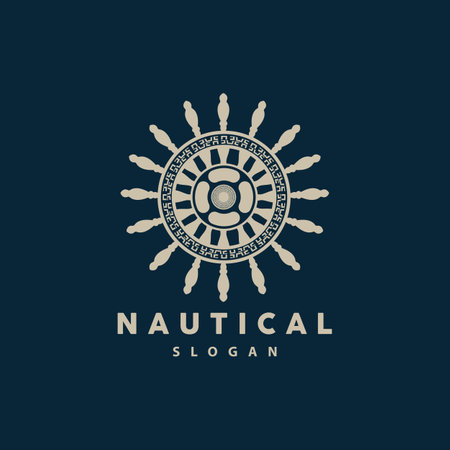 Ship Steering Logo, Steering Wheel Boat Ship Yacht Compass Vector, Elegant Simple Minimalist Design Ocean, Sailingのイラスト素材
