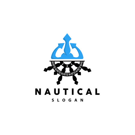 Ship Steering Logo, Steering Wheel Boat Ship Yacht Compass Vector, Elegant Simple Minimalist Design Ocean, Sailingのイラスト素材
