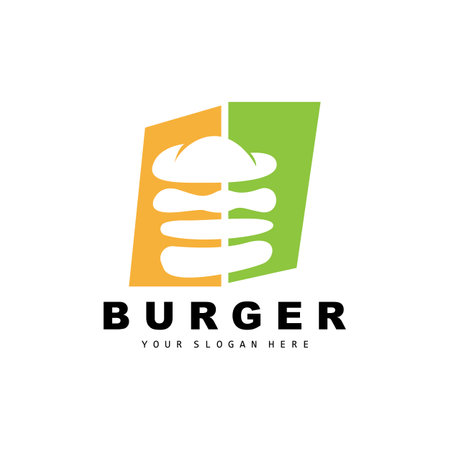 Burger Logo, Fast Food Design, Bread And Vegetables Vector, Fast Food Restaurant Brand Icon Illustrationのイラスト素材