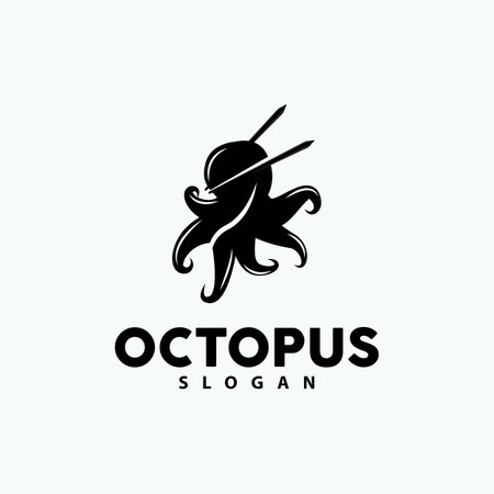 Octopus Logo, Sea Animals Vector, Seafood Ingredients Cuttlefish Tentacles Icon Silhouette Designのイラスト素材