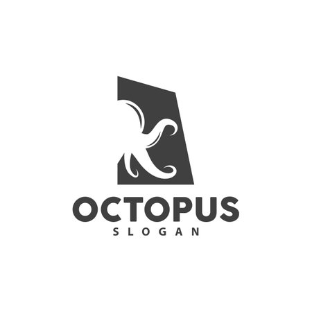 Octopus Logo, Sea Animals Vector, Seafood Ingredients Cuttlefish Tentacles Icon Silhouette Designのイラスト素材