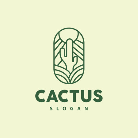 Cactus Logo, Desert Green Plant Vector, Simple Design Elegant Line Style, Icon Illustration Symbolのイラスト素材