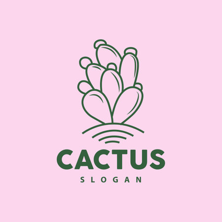 Cactus Logo, Desert Green Plant Vector, Simple Design Elegant Line Style, Icon Illustration Symbolのイラスト素材