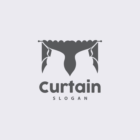 Curtain Logo, Home Interior Simple Design, Furniture Window Curtain Vector, Illustration Symbol Iconのイラスト素材