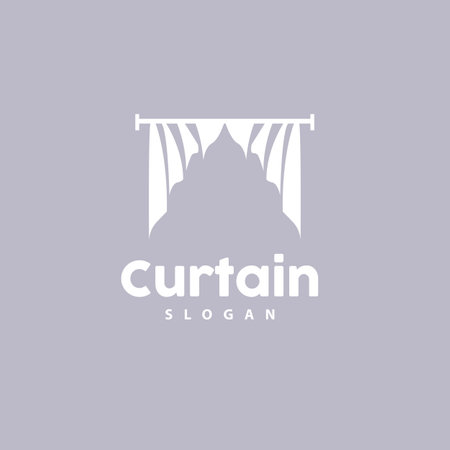 Curtain Logo, Home Interior Simple Design, Furniture Window Curtain Vector, Illustration Symbol Iconのイラスト素材