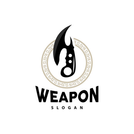Kerambit Logo, Indonesia Fighting Weapon Vector, Ninja Fighting Tool Simple Design, Template Illustration Symbol Iconのイラスト素材