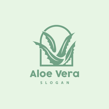 Aloe Vera Logo, Herbal Plant Vector, Illustration Symbol Icon Simple Designのイラスト素材