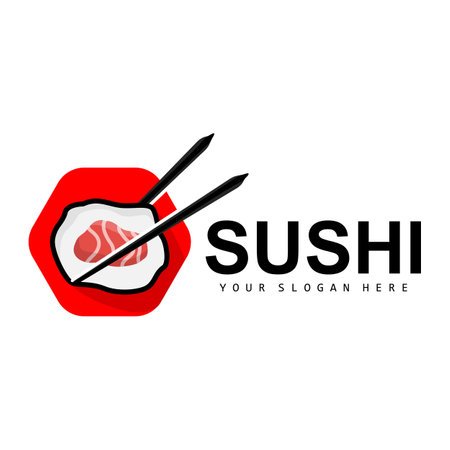 Sushi Logo, Japanese Food Sushi Seafood Vector, Japanese Cuisine Product Brand Design, Template Iconのイラスト素材