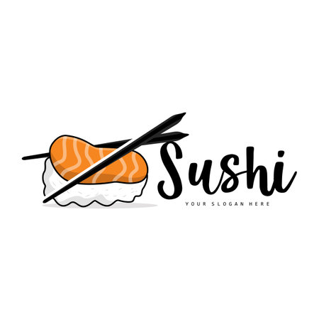 Sushi Logo, Japanese Food Sushi Seafood Vector, Japanese Cuisine Product Brand Design, Template Iconのイラスト素材