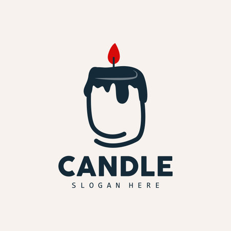 Candle Logo, Elegant Romantic Candle Light Dinner Flame Light Design, Traditional Spa Candle Vectorのイラスト素材
