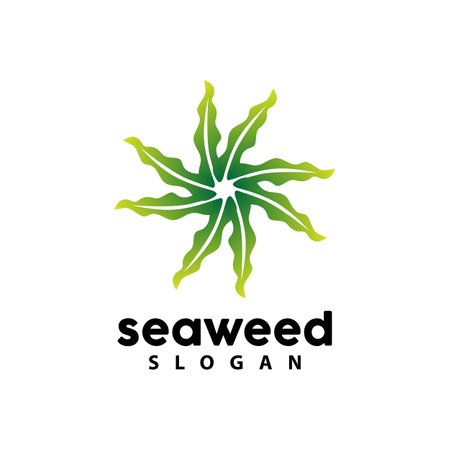 Seaweed Logo, Underwater Plant Vector, Simple Leaf Design, Illustration Template Symbol Iconのイラスト素材