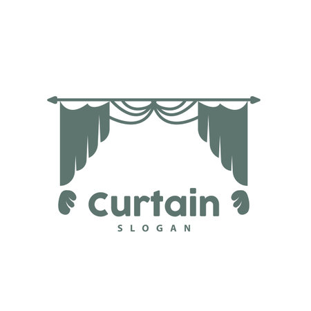 Curtain Logo, Home Interior Simple Design, Furniture Window Curtain Vector, Illustration Symbol Iconのイラスト素材