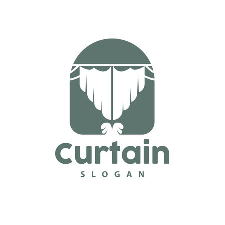 Curtain Logo, Home Interior Simple Design, Furniture Window Curtain Vector, Illustration Symbol Iconのイラスト素材
