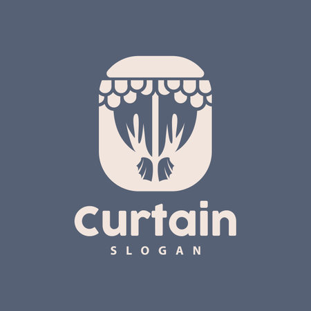 Curtain Logo, Home Interior Simple Design, Furniture Window Curtain Vector, Illustration Symbol Iconのイラスト素材