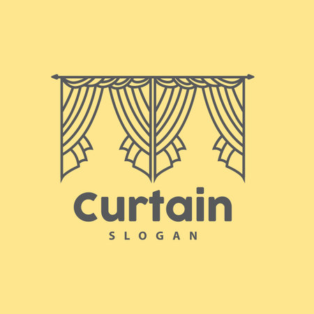 Curtain Logo, Home Interior Simple Design, Furniture Window Curtain Vector, Illustration Symbol Iconのイラスト素材
