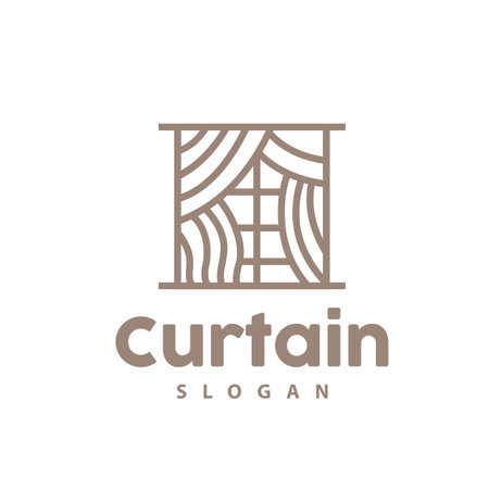 Curtain Logo, Home Interior Simple Design, Furniture Window Curtain Vector, Illustration Symbol Iconのイラスト素材