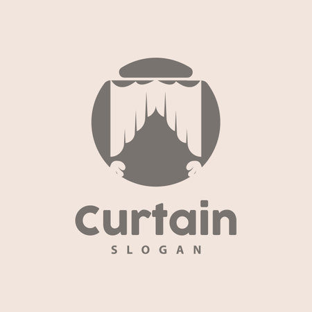 Curtain Logo, Home Interior Simple Design, Furniture Window Curtain Vector, Illustration Symbol Iconのイラスト素材