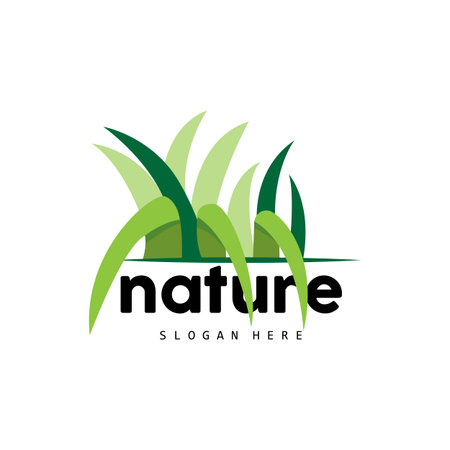 Green Grass Logo, Nature Plant Vector, Agriculture Leaf Simple Design, Template Icon Illustrationのイラスト素材