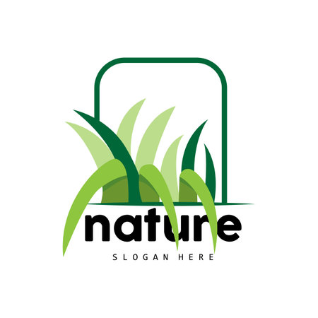 Green Grass Logo, Nature Plant Vector, Agriculture Leaf Simple Design, Template Icon Illustrationのイラスト素材