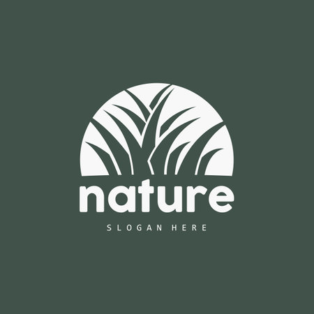Green Grass Logo, Nature Plant Vector, Agriculture Leaf Simple Design, Template Icon Illustrationのイラスト素材