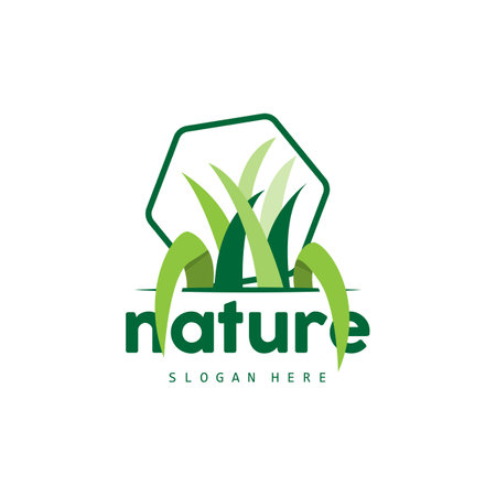 Green Grass Logo, Nature Plant Vector, Agriculture Leaf Simple Design, Template Icon Illustrationのイラスト素材