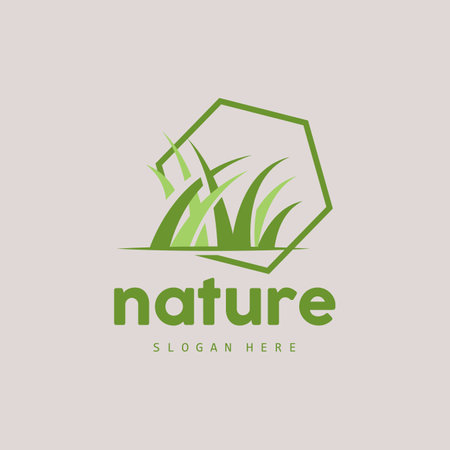 Green Grass Logo, Nature Plant Vector, Agriculture Leaf Simple Design, Template Icon Illustrationのイラスト素材