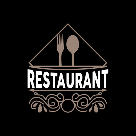 Retro Vintage Style Ornament Design, Logo Retro Restaurant Typography Emblem, Vector Line Simple Elegant Fork Spoon And Knifeのイラスト素材