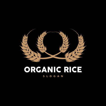 Wheat Rice Logo, Agricultural Organic Plant Vector, Golden Bread Material Luxury Design, Retro Vintage Theme Designのイラスト素材