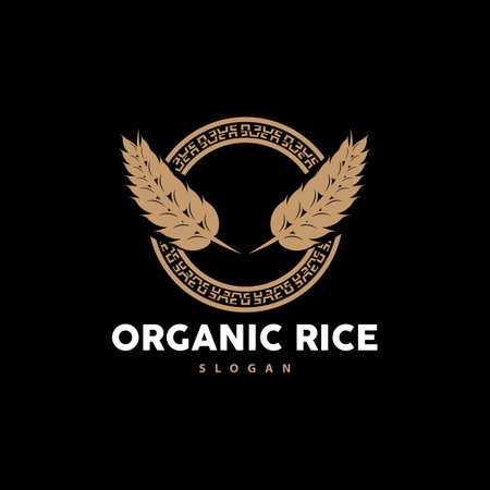 Wheat Rice Logo, Agricultural Organic Plant Vector, Golden Bread Material Luxury Design, Retro Vintage Theme Designのイラスト素材