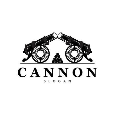 Cannon Logo, Elegant Simple Design Retro Vintage Style, War Artillery Vector, Illustration Symbol Iconのイラスト素材