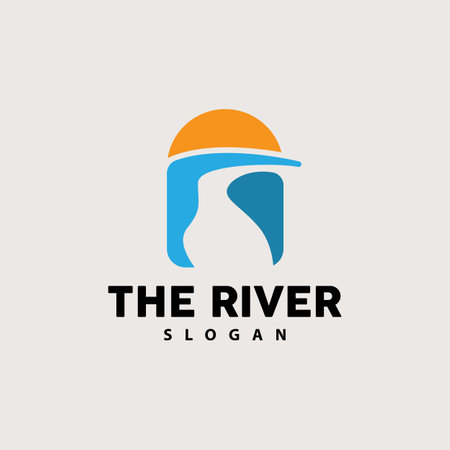 River Logo Design, River Creek Vector, Riverside Illustration With A Combination Of Mountains And Nature, Product Brandのイラスト素材