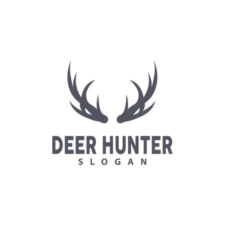 Deer Logo, Deer Hunter Vector, Forest Animal Design, Deer Antlers Retro Vintage Symbol Design Iconのイラスト素材