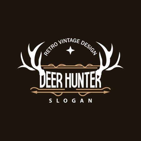 Deer Logo, Deer Hunter Vector, Forest Animal Design, Deer Antlers Retro Vintage Symbol Design Iconのイラスト素材