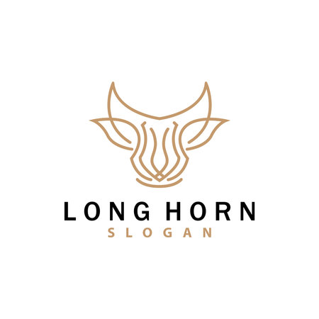 Long Horn Logo, Livestock Bull Animal Vector, Retro Vintage Design, Silhouette Icon, Template Brandのイラスト素材