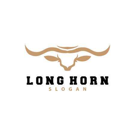 Long Horn Logo, Livestock Bull Animal Vector, Retro Vintage Design, Silhouette Icon, Template Brandのイラスト素材