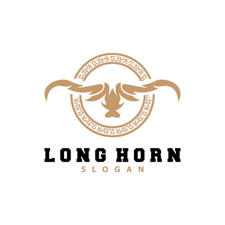 Long Horn Logo, Livestock Bull Animal Vector, Retro Vintage Design, Silhouette Icon, Template Brandのイラスト素材