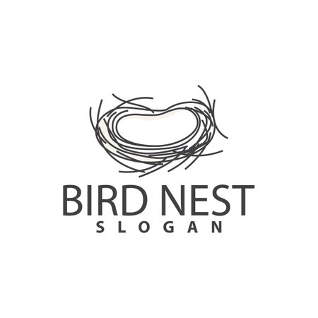 Bird Nest Logo, Bird House Shelter Vector, Modern Line Design Minimalist Style, Symbol Template Iconのイラスト素材