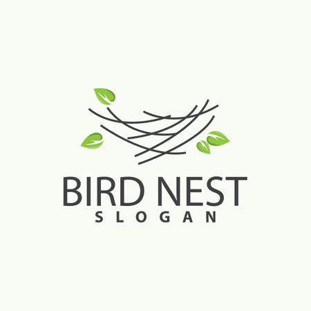 Bird Nest Logo, Bird House Shelter Vector, Modern Line Design Minimalist Style, Symbol Template Iconのイラスト素材