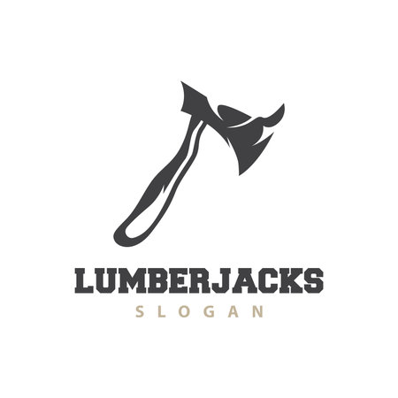 Ax Logo, Wood Cutting Tool Black Silhouette, Lumberjack Vector, Old Retro Vintage Minimalist Design, Icon Template Illustrationのイラスト素材