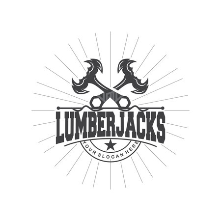 Ax Logo, Wood Cutting Tool Black Silhouette, Lumberjack Vector, Old Retro Vintage Minimalist Design, Icon Template Illustrationのイラスト素材