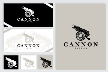 Cannon Logo, Elegant Simple Design Retro Vintage Style, War Artillery Vector, Illustration Symbol Iconのイラスト素材