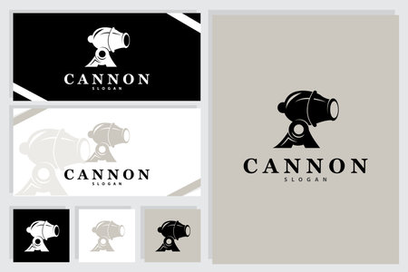 Cannon Logo, Elegant Simple Design Retro Vintage Style, War Artillery Vector, Illustration Symbol Iconのイラスト素材