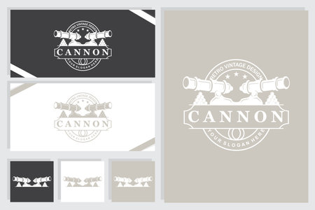 Cannon Logo, Elegant Simple Design Retro Vintage Style, War Artillery Vector, Illustration Symbol Iconのイラスト素材