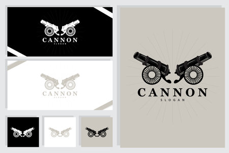 Cannon Logo, Elegant Simple Design Retro Vintage Style, War Artillery Vector, Illustration Symbol Iconのイラスト素材