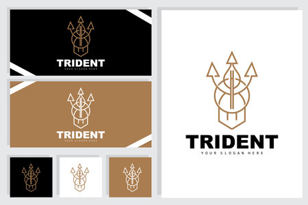 Trident Logo, Vector Magic Spear of Poseidon Neptune, Triton King Design, Template Icon Brand Illustrationのイラスト素材