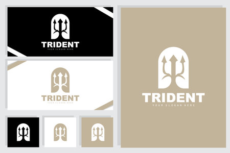 Trident Logo, Vector Magic Spear of Poseidon Neptune, Triton King Design, Template Icon Brand Illustrationのイラスト素材