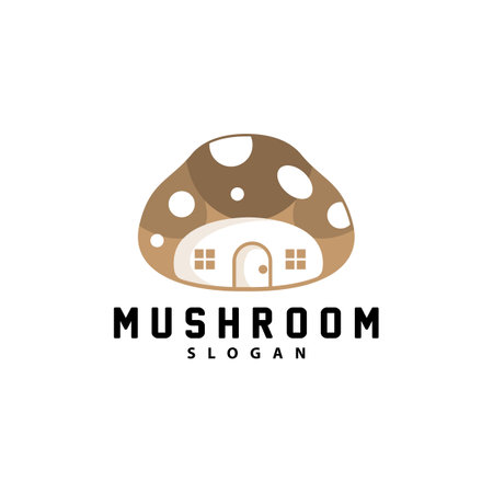 Mushroom Logo, Retro Minimalist Design, Food Vector, Mushroom Plant, Icon Illustration Symbolのイラスト素材