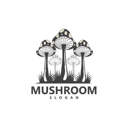 Mushroom Logo, Retro Minimalist Design, Food Vector, Mushroom Plant, Icon Illustration Symbolのイラスト素材