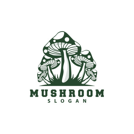 Mushroom Logo, Retro Minimalist Design, Food Vector, Mushroom Plant, Icon Illustration Symbolのイラスト素材